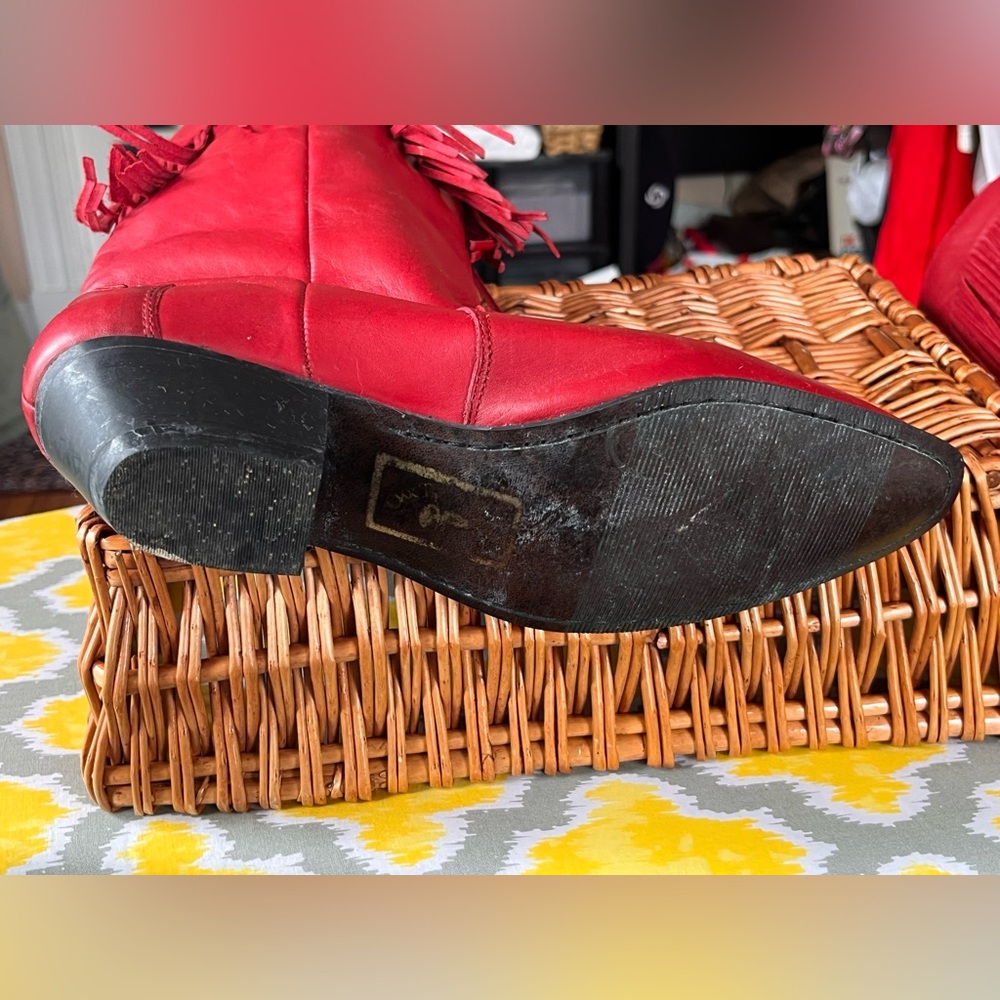 Oak Tree Farms Fringe Red Women's Western Boots with Decorative Chain - Picture 12 of 15